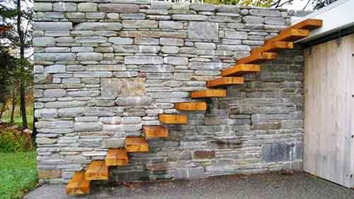 Wooden slabs for stairs in wall by souring agent in Indonesia Bali and Java