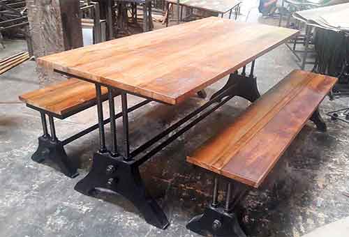 Large industrial table with two benches ready to export worldwide from Indonesia.