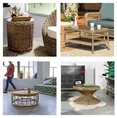 4 models of natural rattan coffee tables for sale in Bali by agent sourcing Indonesia.