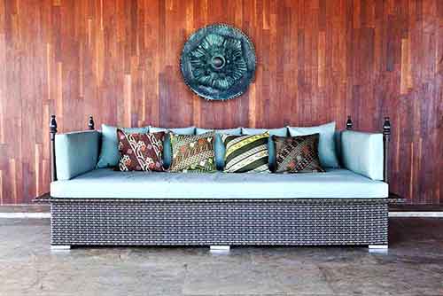 Large synthetic rattan straight sofa from Bali